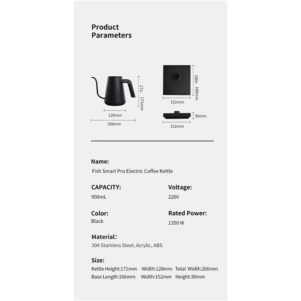 Timemore Fish Smart Prominent Pour Over elek. konvice 900 ml černá
