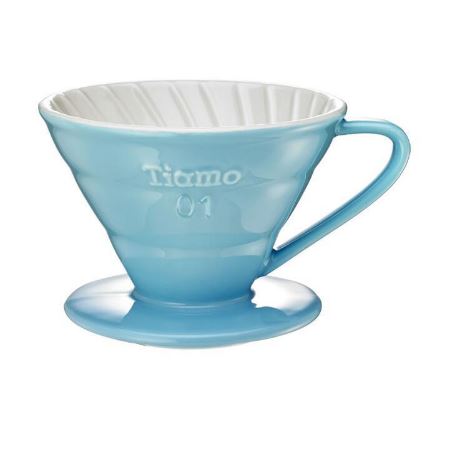 Tiamo keramický dripper na kávu V01 světle modrý