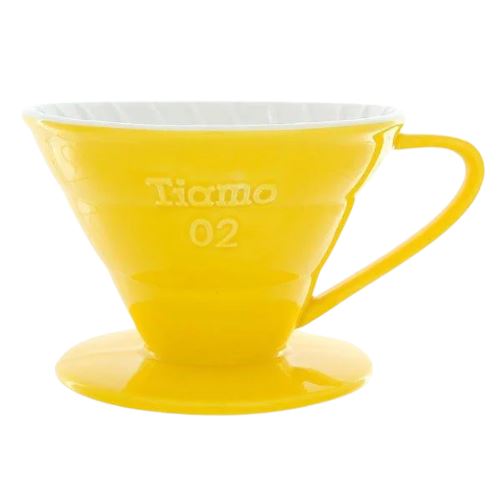 Tiamo keramický dripper na kávu V02 žlutý